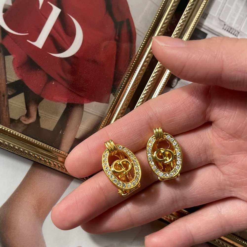 Vintage Christian Dior Logo  Design Clip Earrings